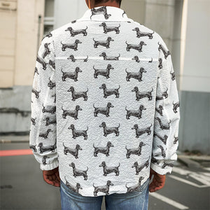 Black And White Dachshund Pattern Print Men's Shirt Jacket