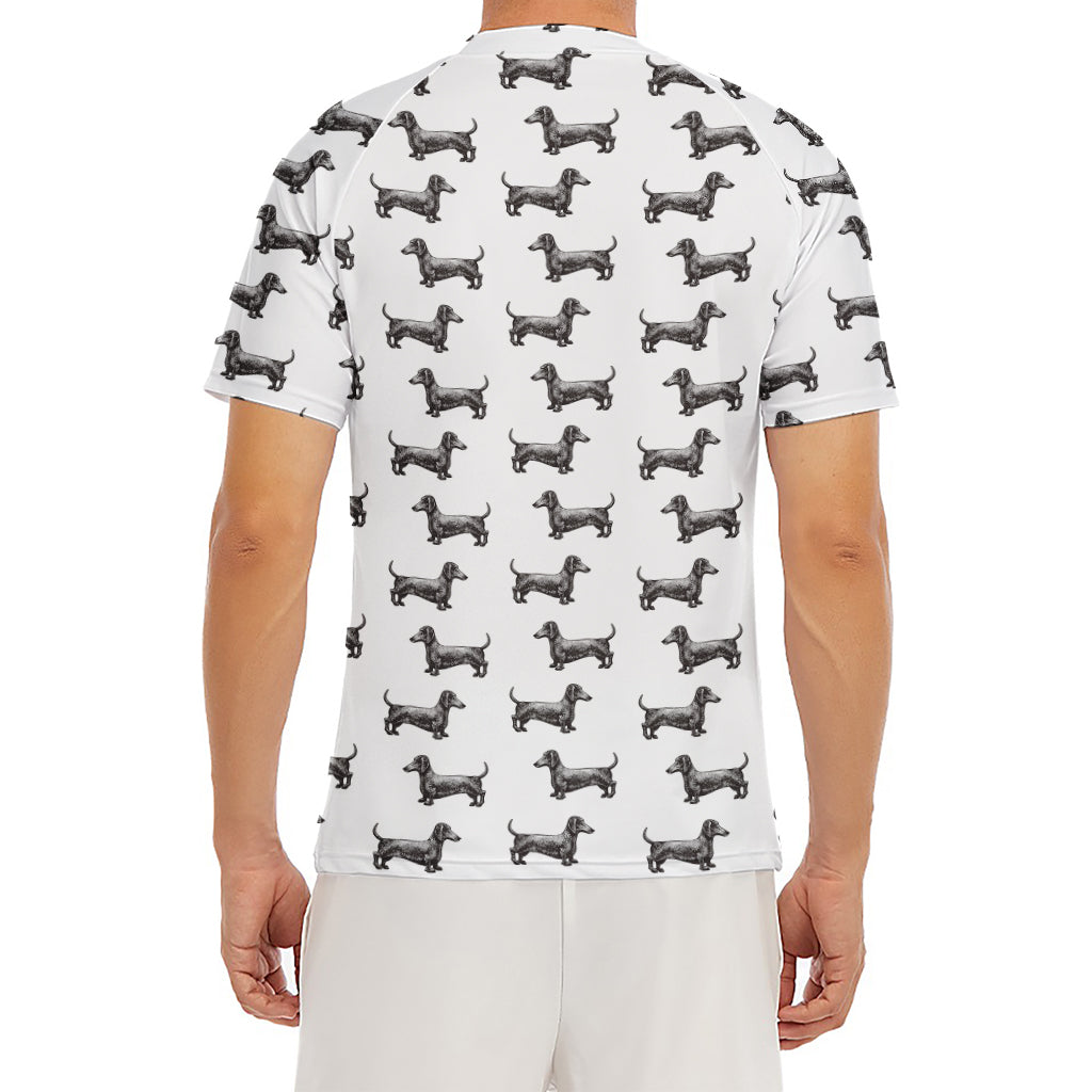 Black And White Dachshund Pattern Print Men's Short Sleeve Rash Guard