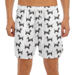 Black And White Dachshund Pattern Print Men's Split Running Shorts