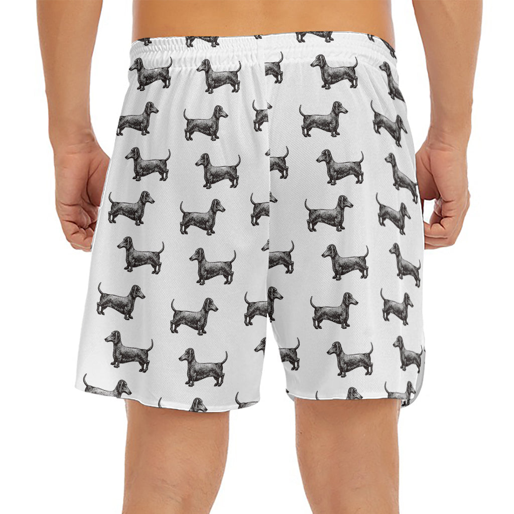 Black And White Dachshund Pattern Print Men's Split Running Shorts