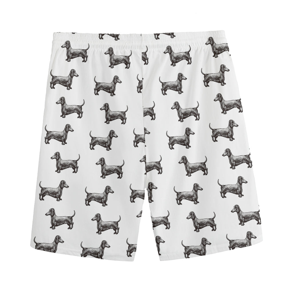 Black And White Dachshund Pattern Print Men's Sports Shorts