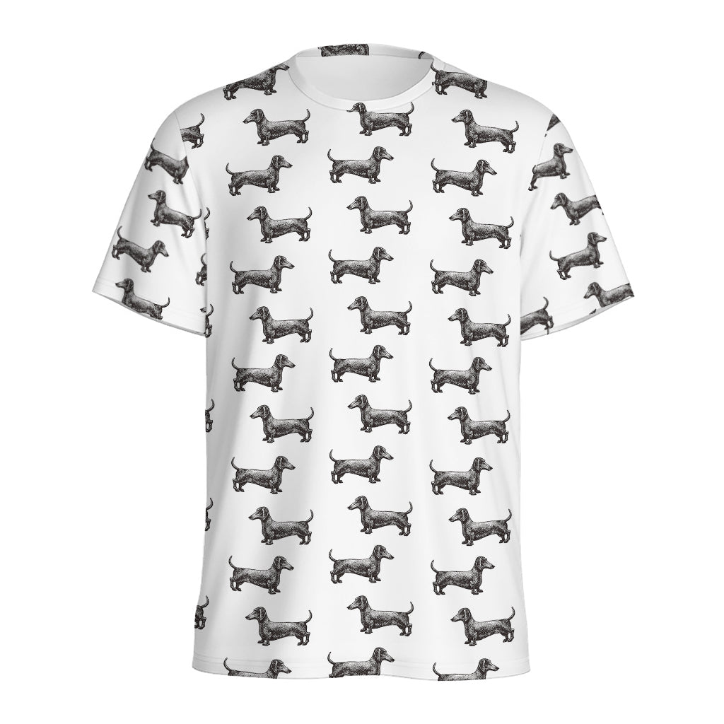 Black And White Dachshund Pattern Print Men's Sports T-Shirt