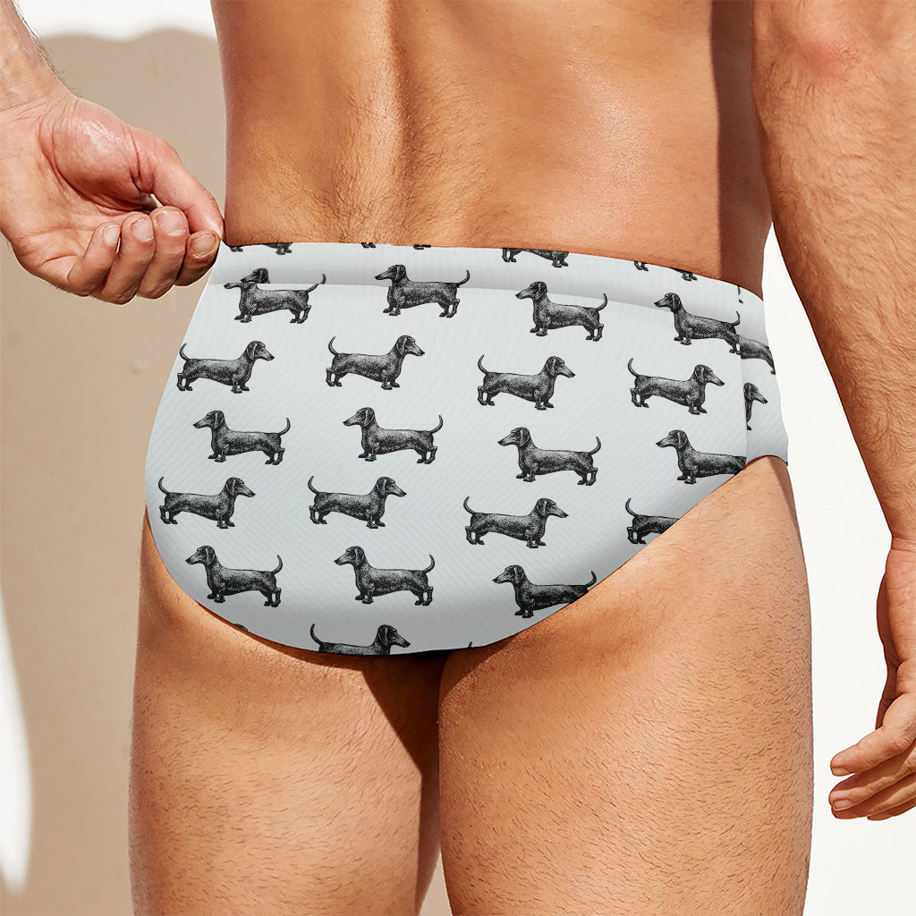 Black And White Dachshund Pattern Print Men's Swim Briefs