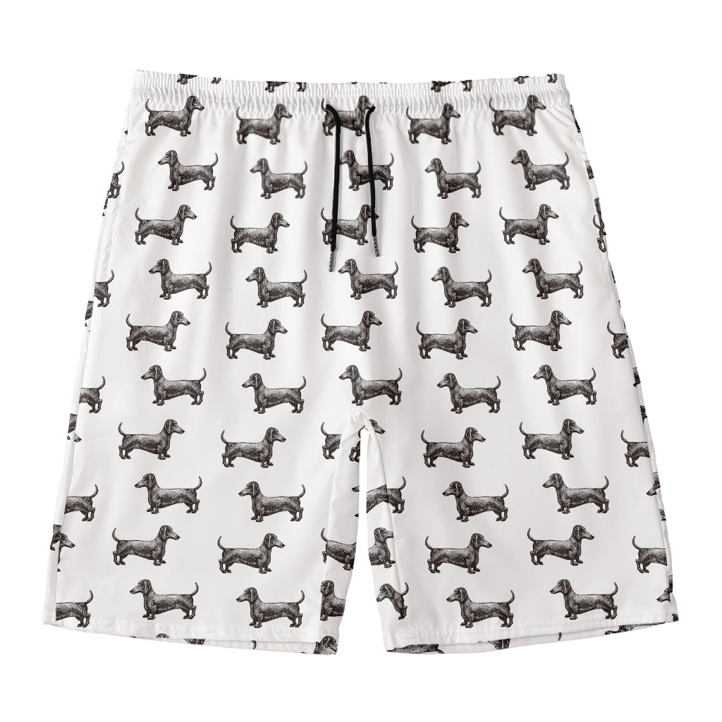 Black And White Dachshund Pattern Print Men's Swim Trunks