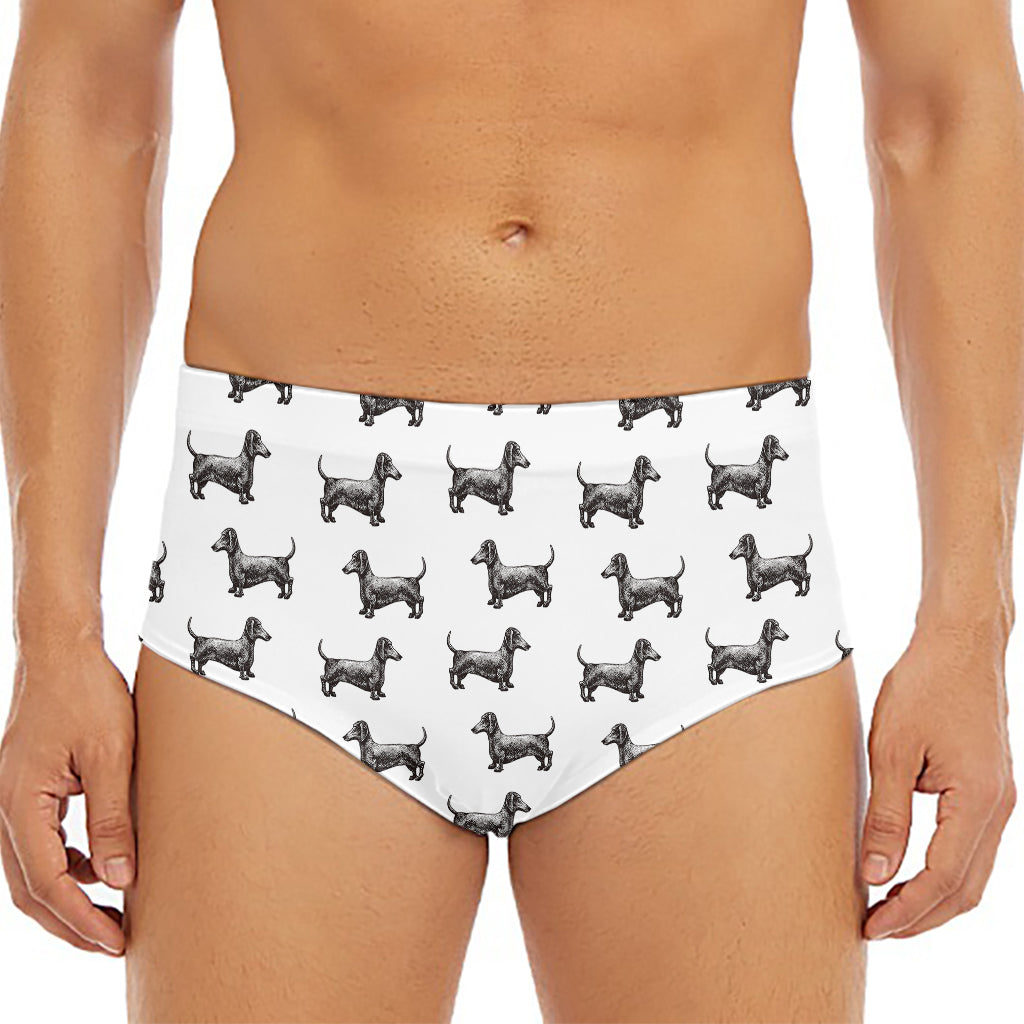 Black And White Dachshund Pattern Print Men's Triangle Swim Briefs
