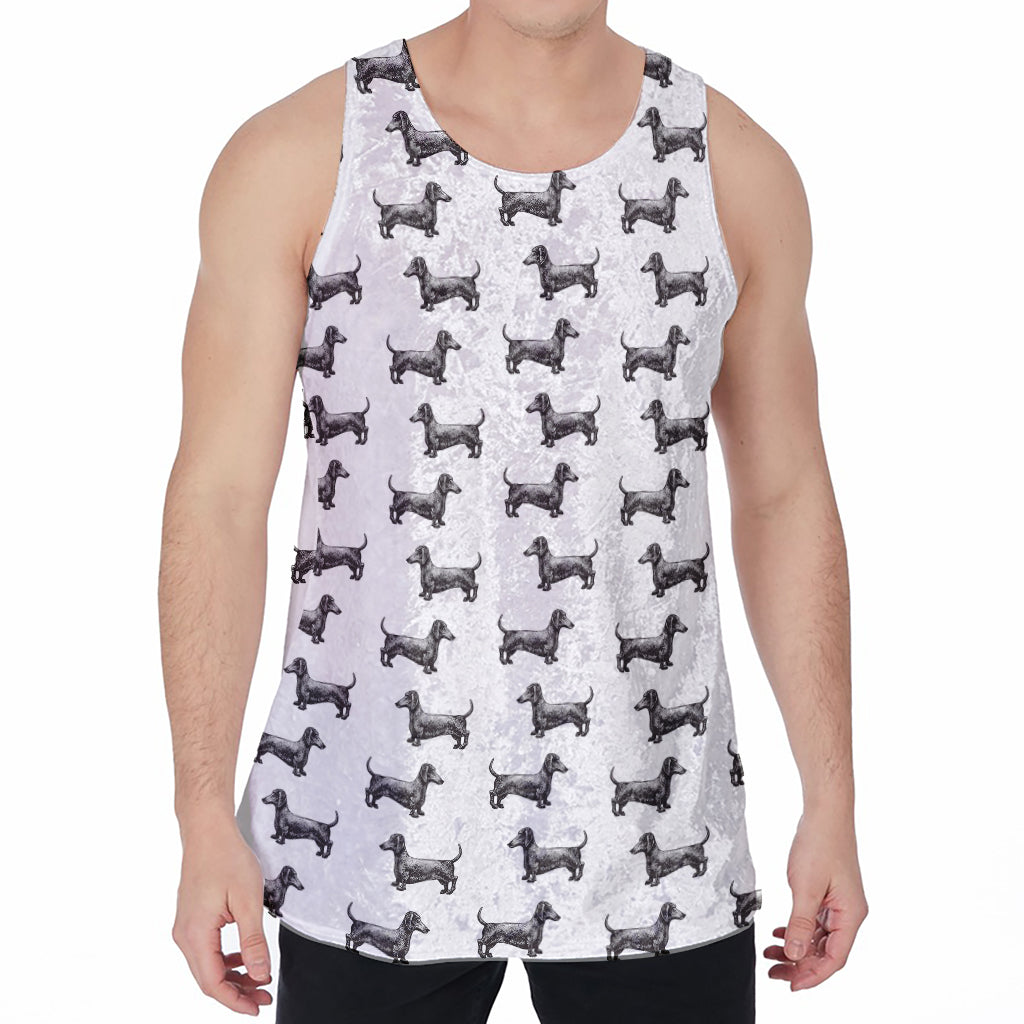 Black And White Dachshund Pattern Print Men's Velvet Tank Top