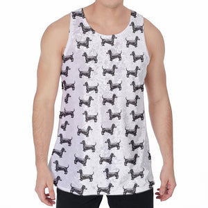 Black And White Dachshund Pattern Print Men's Velvet Tank Top