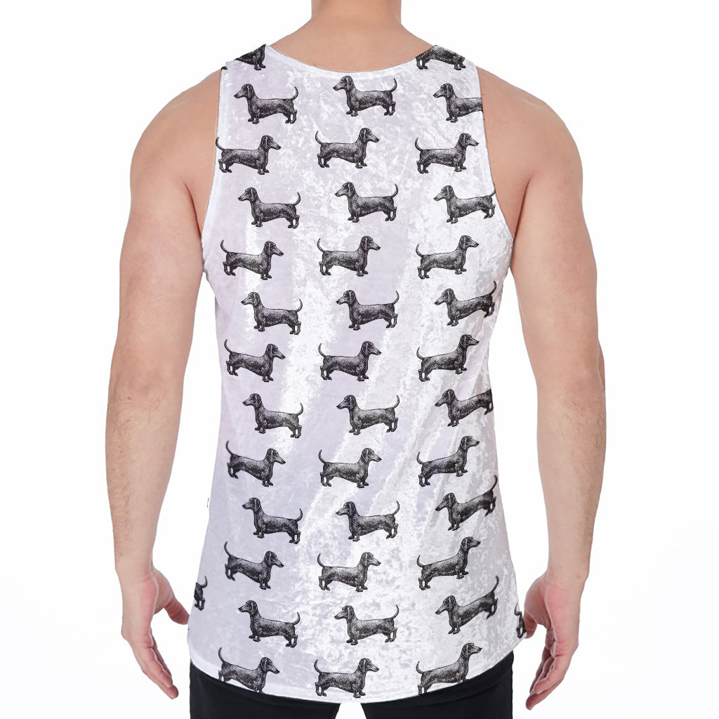 Black And White Dachshund Pattern Print Men's Velvet Tank Top