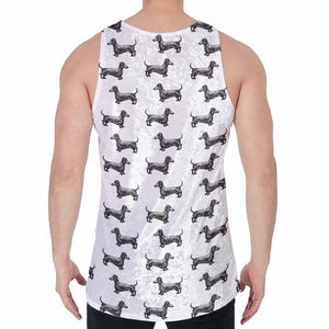 Black And White Dachshund Pattern Print Men's Velvet Tank Top