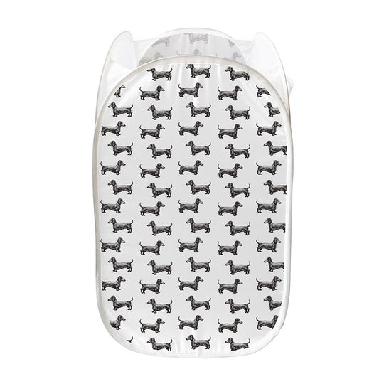 Black And White Dachshund Pattern Print Mesh Laundry Hamper