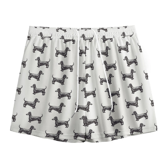 Black And White Dachshund Pattern Print Mesh Shorts