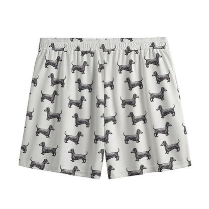 Black And White Dachshund Pattern Print Mesh Shorts