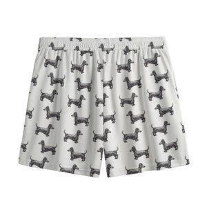 Black And White Dachshund Pattern Print Mesh Shorts