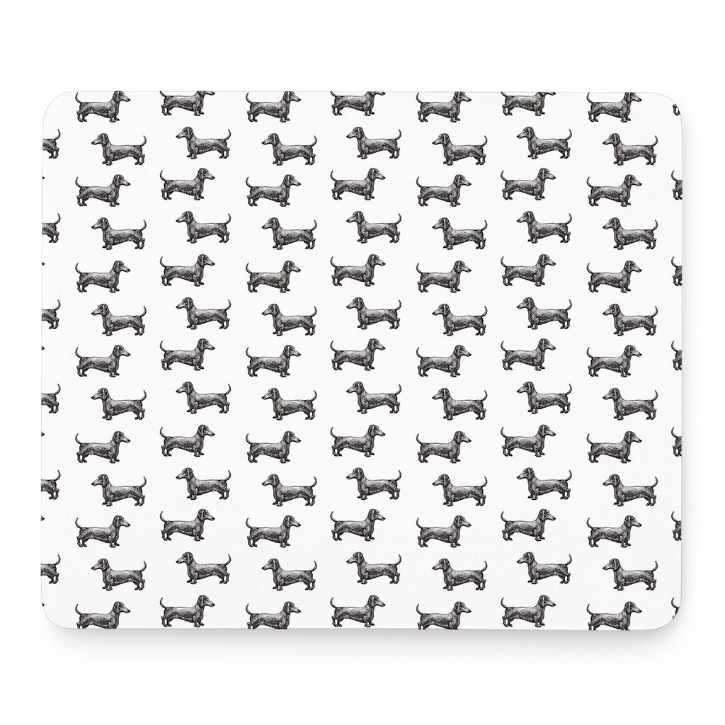 Black And White Dachshund Pattern Print Mouse Pad