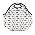 Black And White Dachshund Pattern Print Neoprene Lunch Bag