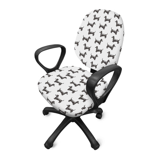 Black And White Dachshund Pattern Print Office Chair Cover