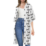 Black And White Dachshund Pattern Print Open Front Beach Cover Up