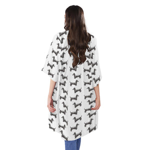 Black And White Dachshund Pattern Print Open Front Beach Cover Up