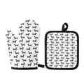 Black And White Dachshund Pattern Print Oven Mitt And Pot Holder Set