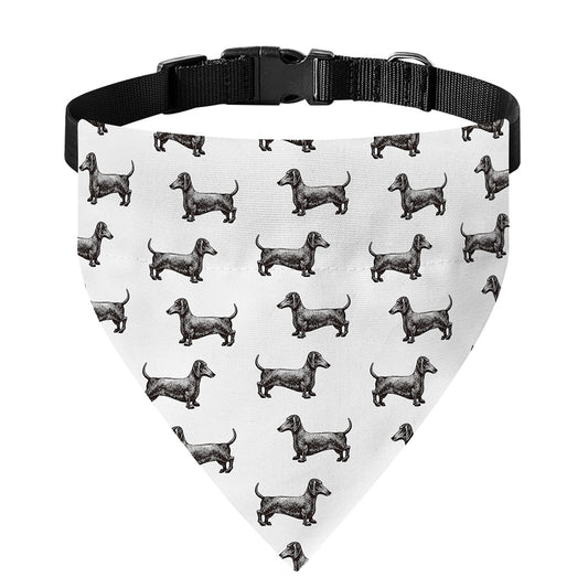 Black And White Dachshund Pattern Print Over The Collar Dog Bandana