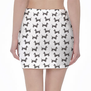 Black And White Dachshund Pattern Print Pencil Mini Skirt