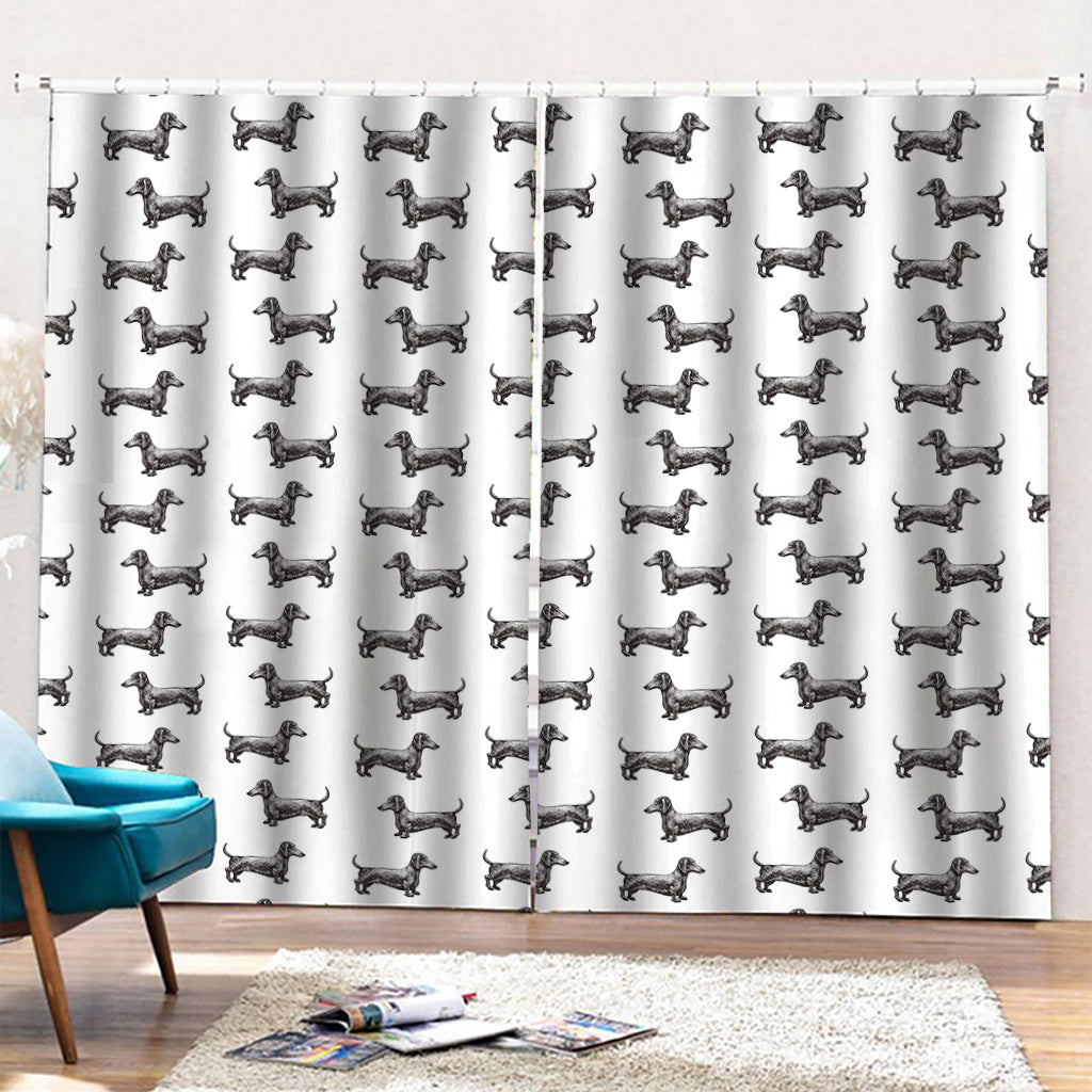 Black And White Dachshund Pattern Print Pencil Pleat Curtains