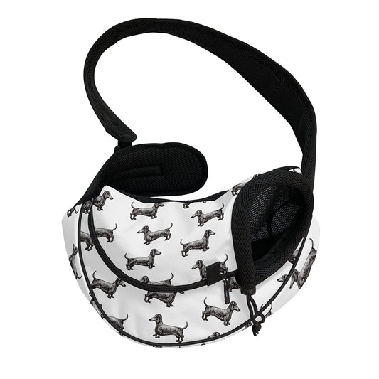 Black And White Dachshund Pattern Print Pet Sling Carrier