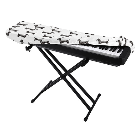 Black And White Dachshund Pattern Print Piano Keyboard Cover