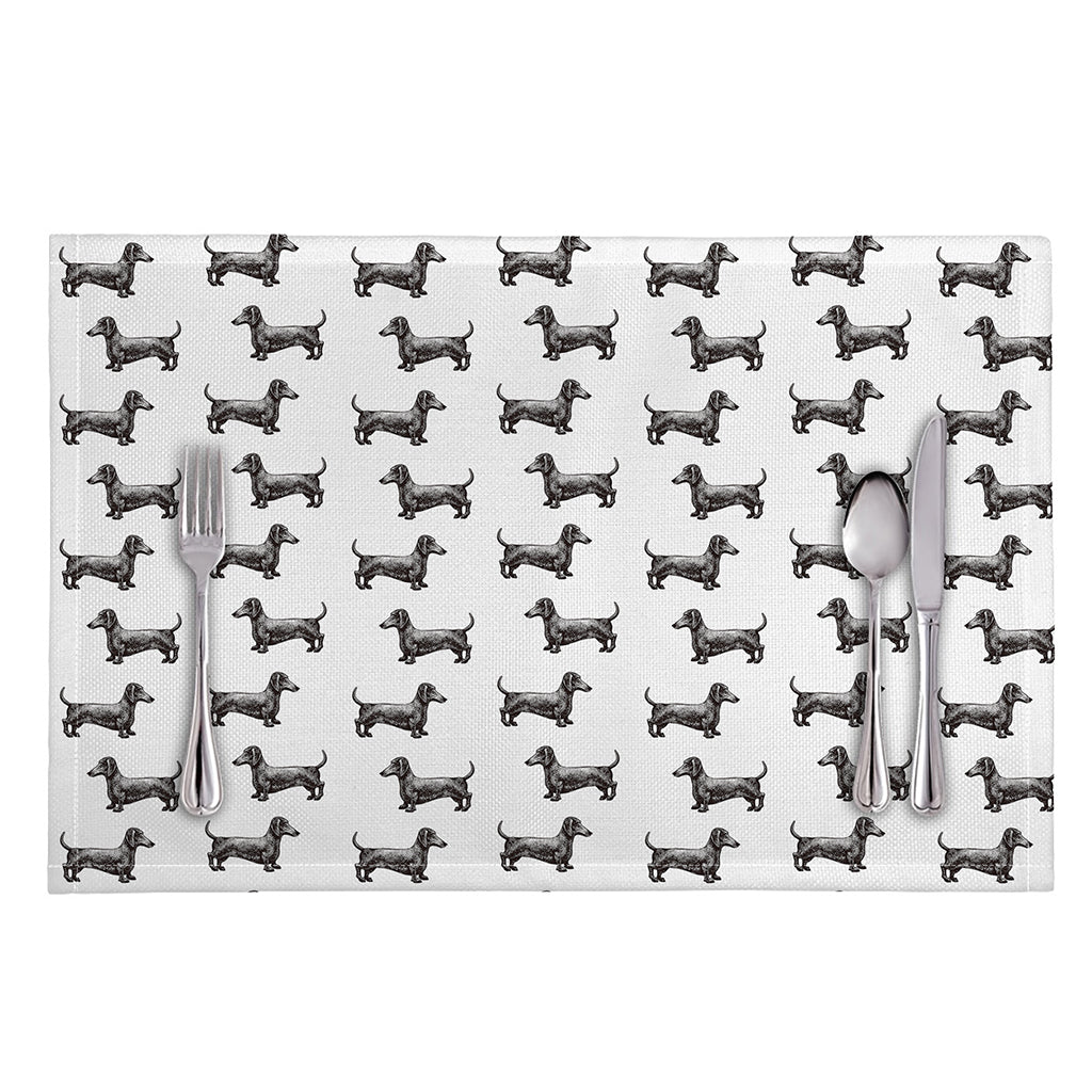 Black And White Dachshund Pattern Print Placemat
