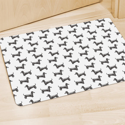 Black And White Dachshund Pattern Print Polyester Doormat