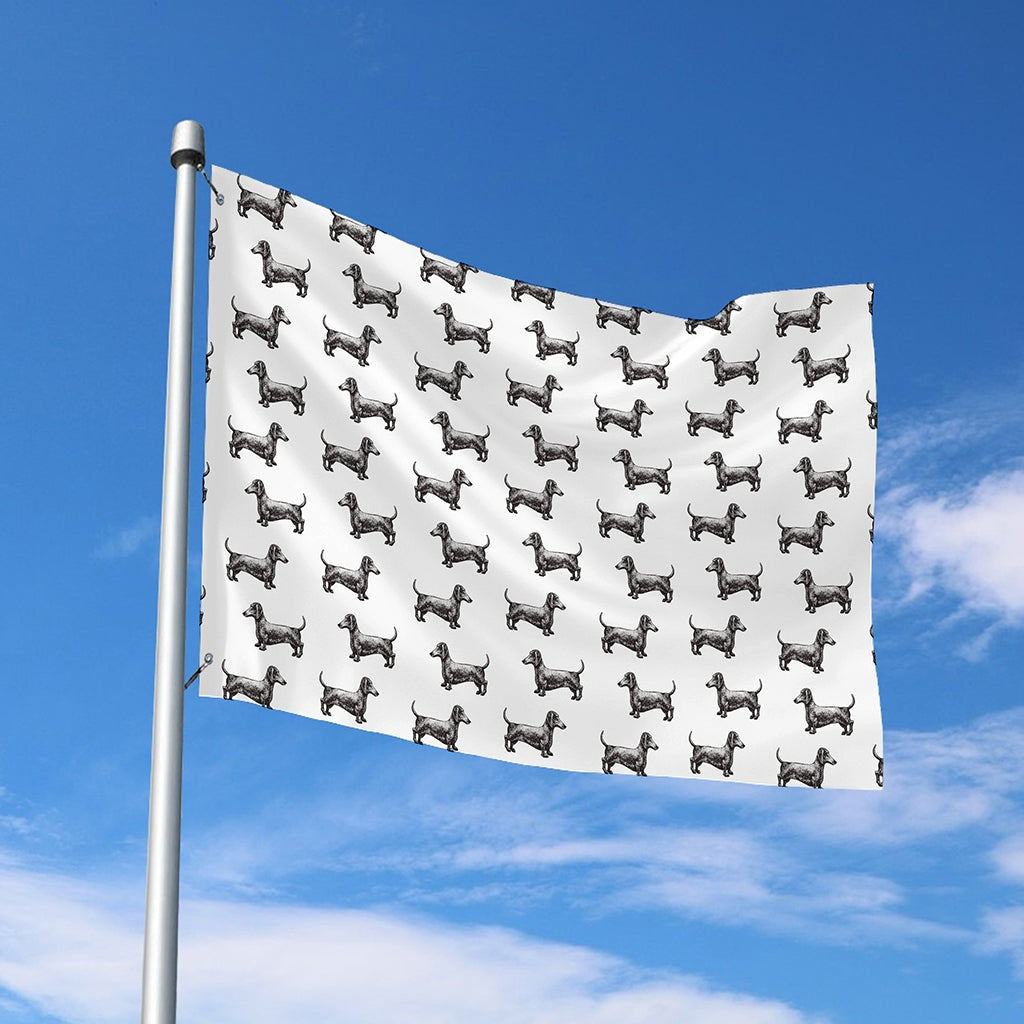 Black And White Dachshund Pattern Print Polyester Flag
