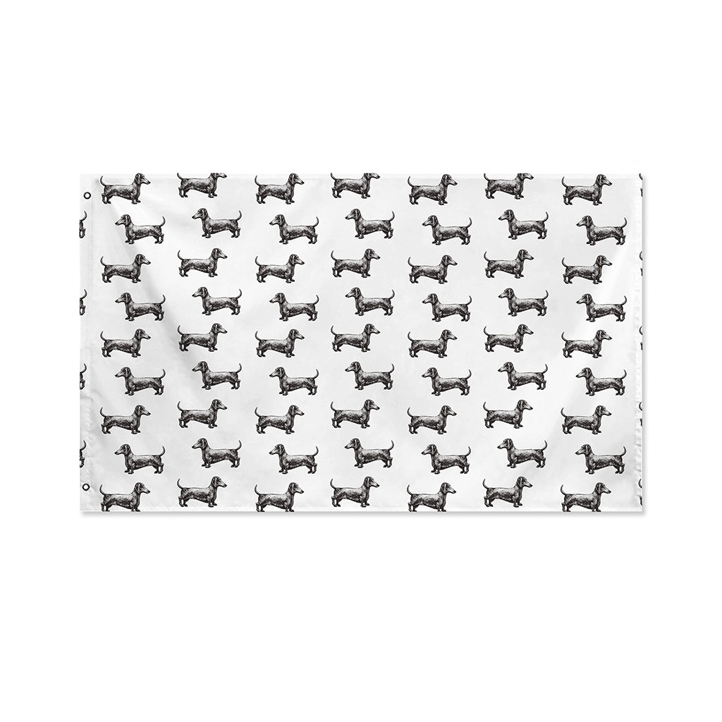 Black And White Dachshund Pattern Print Polyester Flag