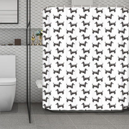 Black And White Dachshund Pattern Print Polyester Shower Curtain