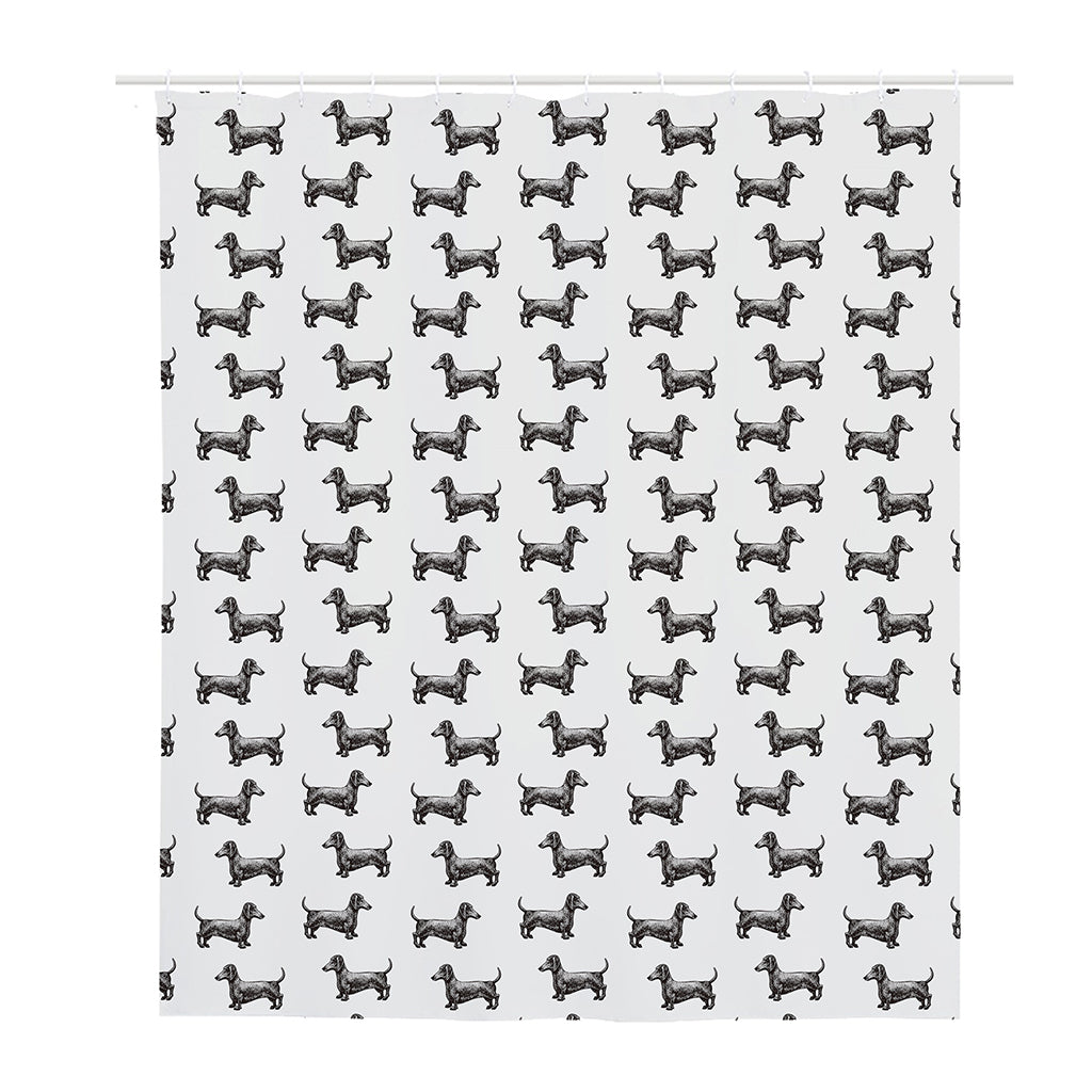 Black And White Dachshund Pattern Print Polyester Shower Curtain