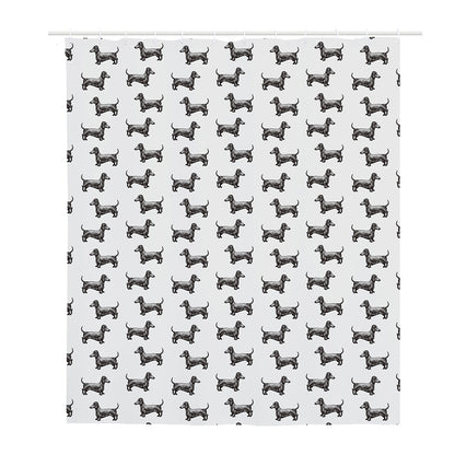 Black And White Dachshund Pattern Print Polyester Shower Curtain