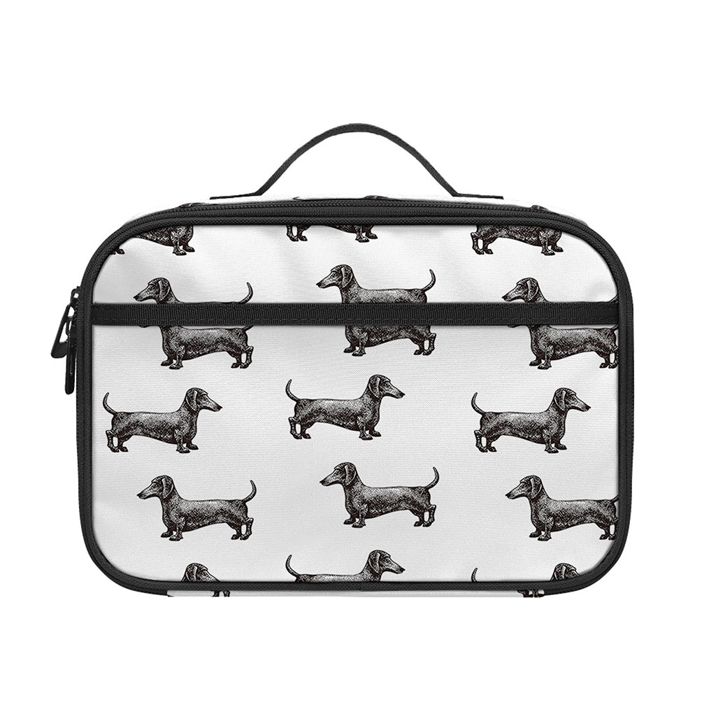 Black And White Dachshund Pattern Print Portable Lunch Bag
