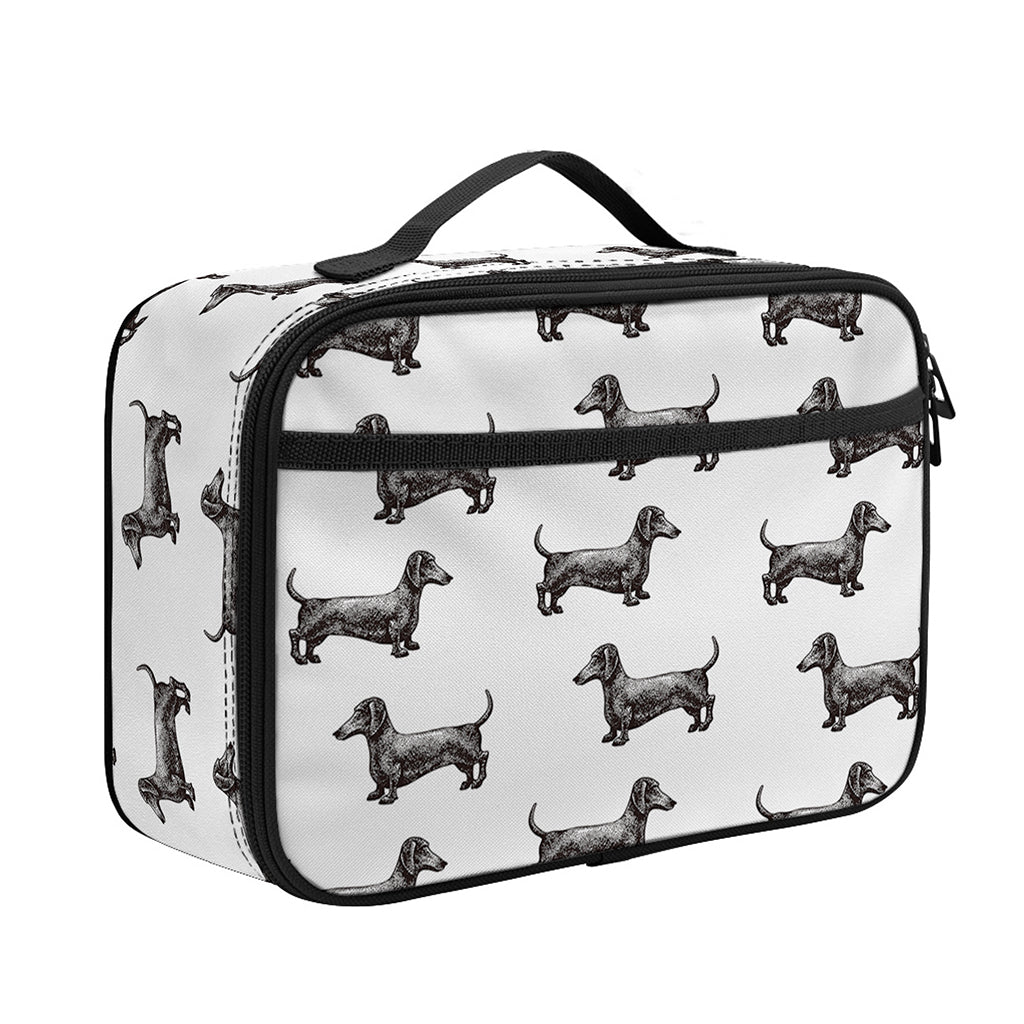 Black And White Dachshund Pattern Print Portable Lunch Bag