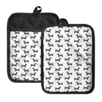 Black And White Dachshund Pattern Print Pot Holders With Pocket