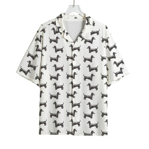 Black And White Dachshund Pattern Print Rayon Hawaiian Shirt