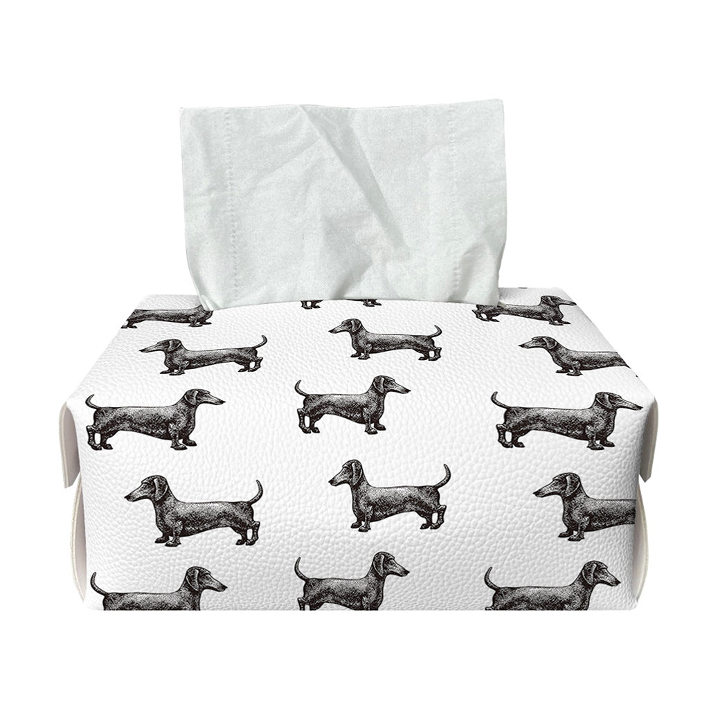 Black And White Dachshund Pattern Print Rectangle Tissue Box Cover