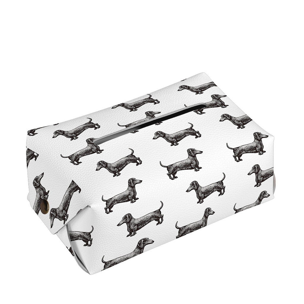 Black And White Dachshund Pattern Print Rectangle Tissue Box Cover
