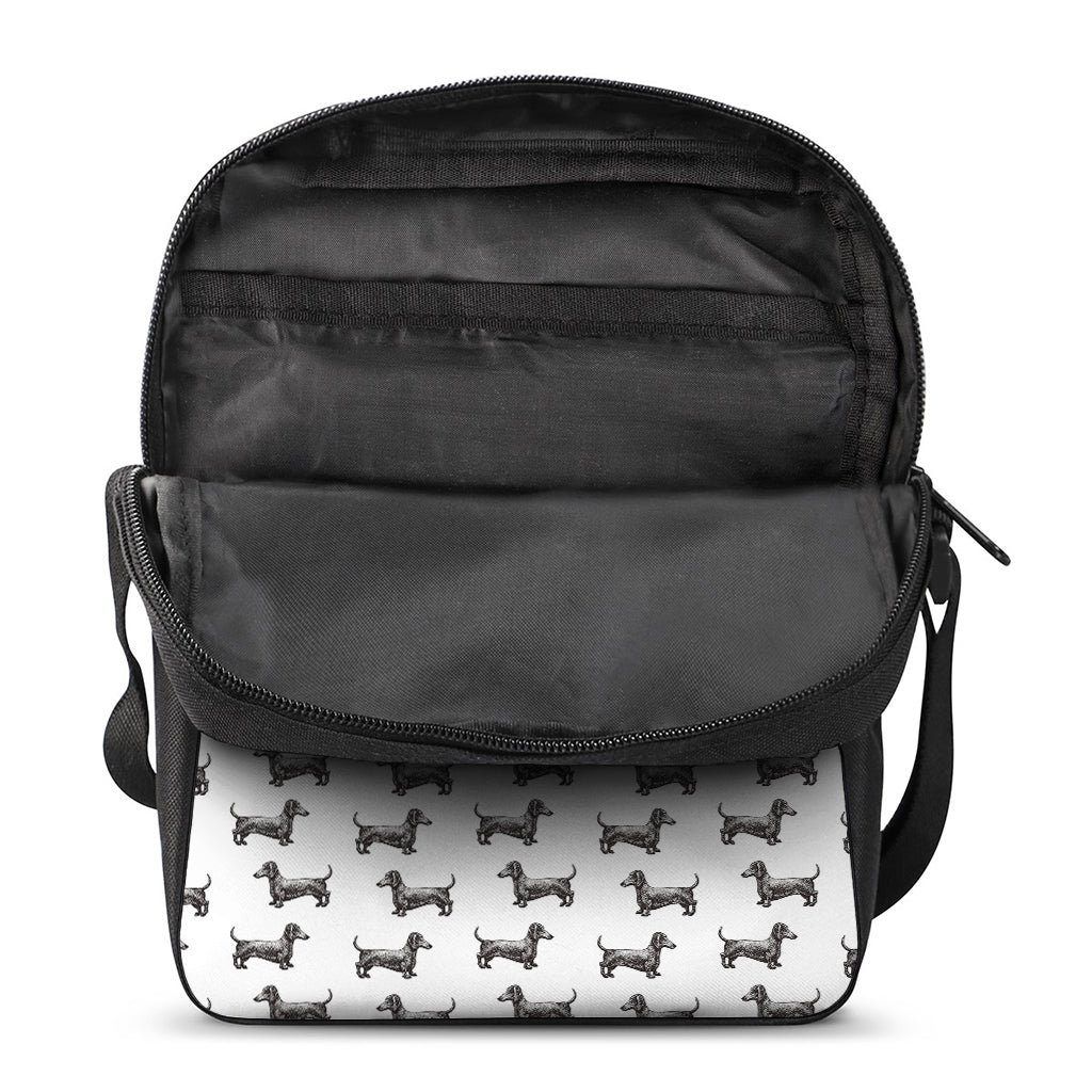 Black And White Dachshund Pattern Print Rectangular Crossbody Bag