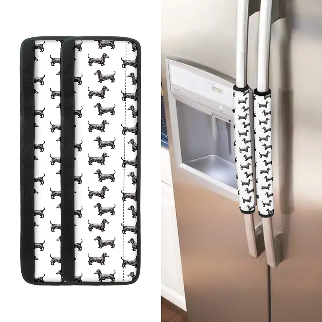 Black And White Dachshund Pattern Print Refrigerator Handle Covers