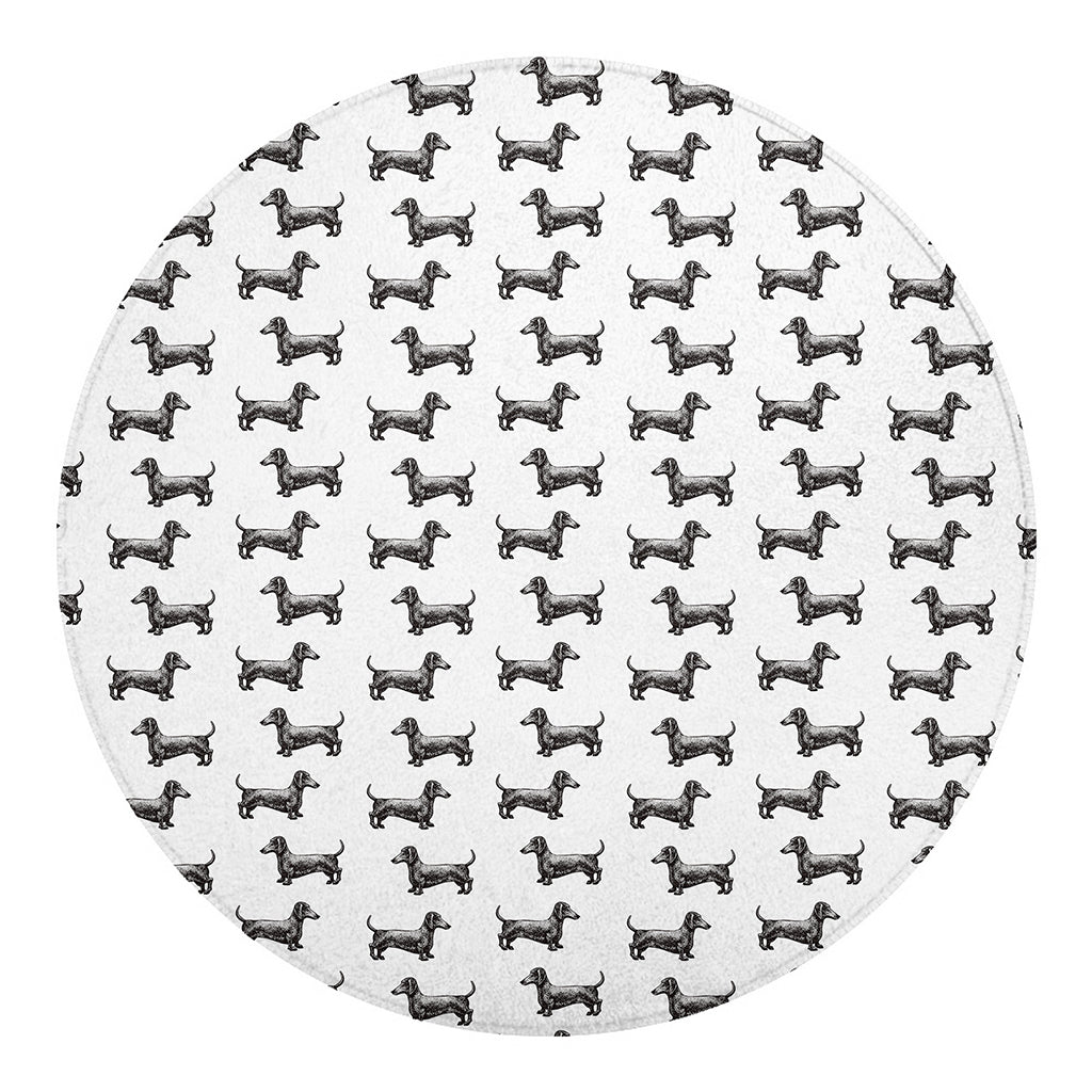 Black And White Dachshund Pattern Print Round Blanket