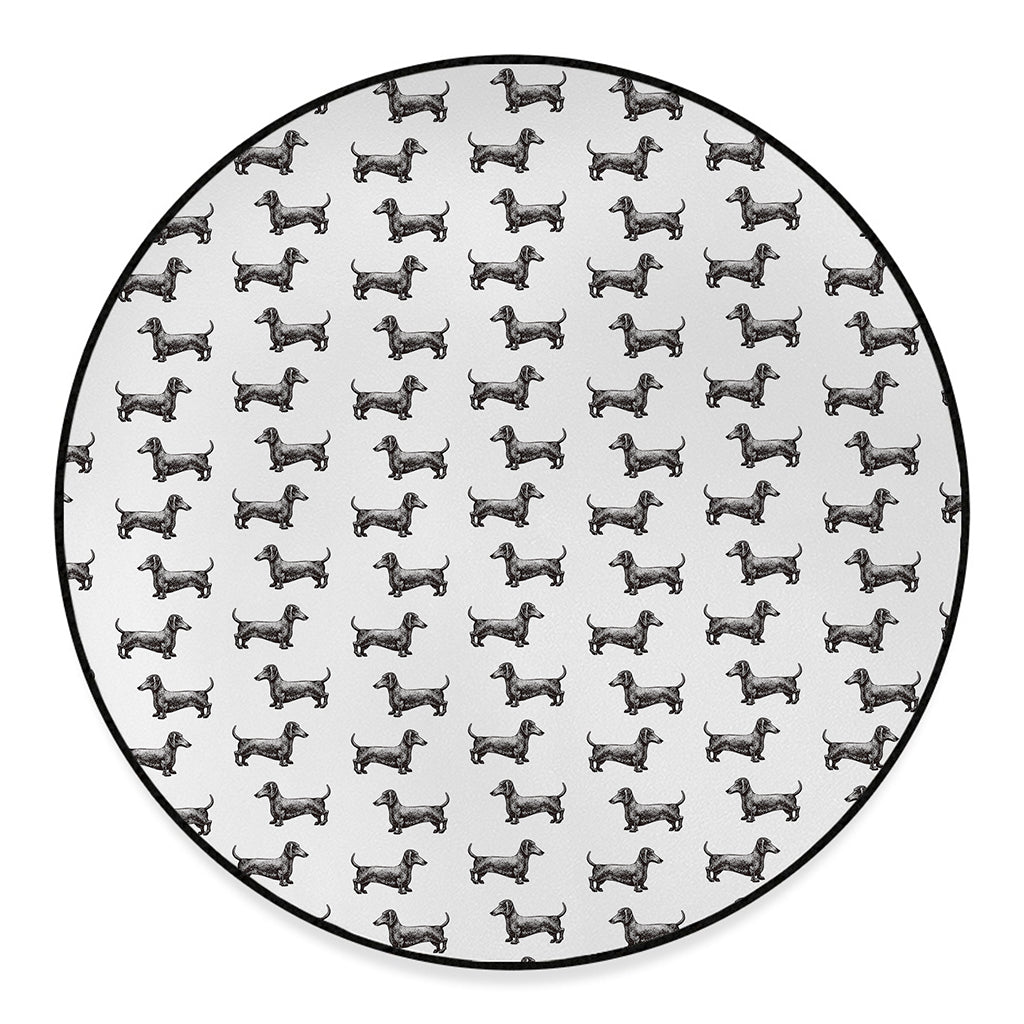 Black And White Dachshund Pattern Print Round Floor Mat