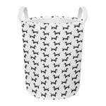 Black And White Dachshund Pattern Print Round Laundry Basket
