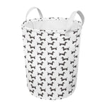 Black And White Dachshund Pattern Print Round Laundry Basket