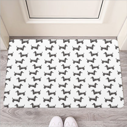 Black And White Dachshund Pattern Print Rubber Doormat