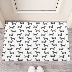 Black And White Dachshund Pattern Print Rubber Doormat