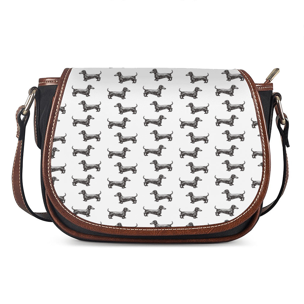 Black And White Dachshund Pattern Print Saddle Bag